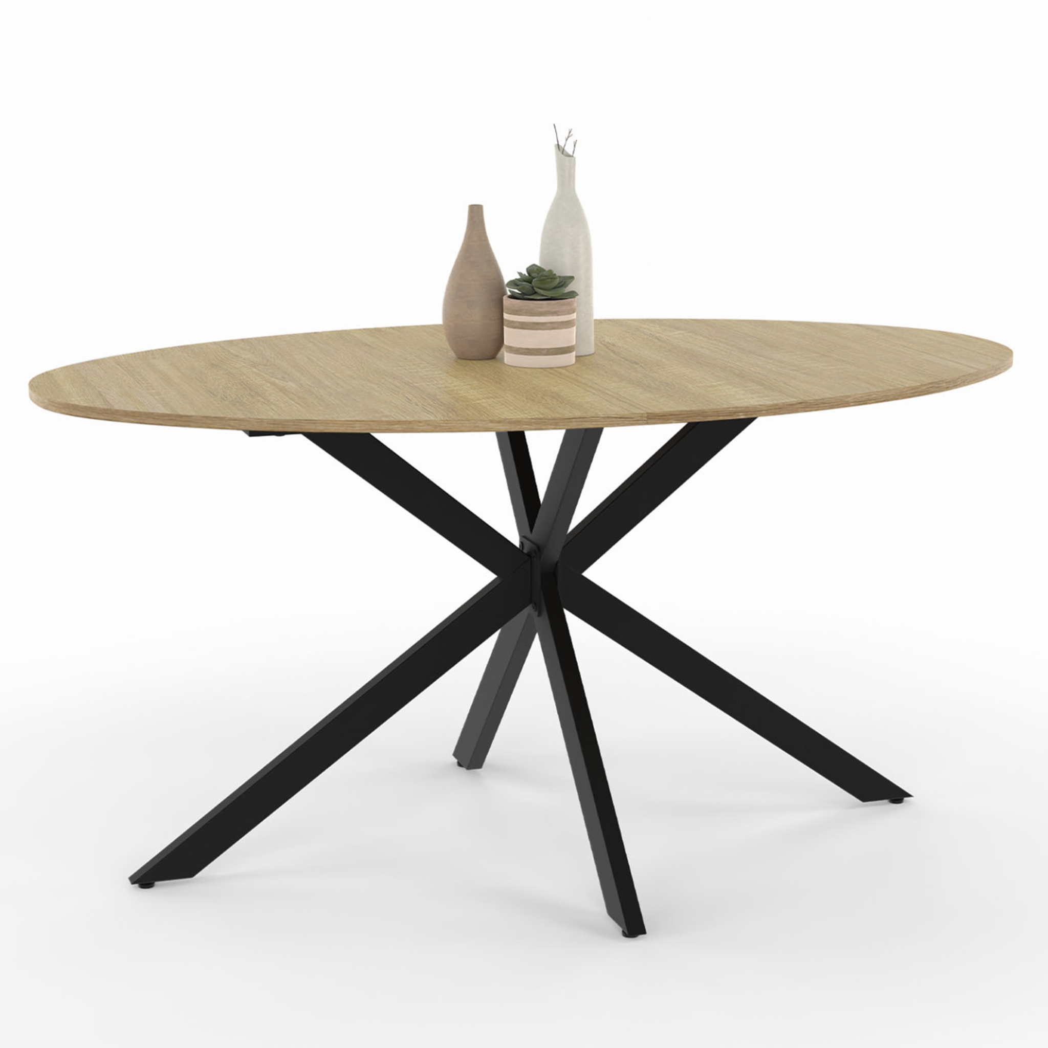 ID MARKET Table à manger ovale alix 8 personnes pied araignée bois et noir 150 cm