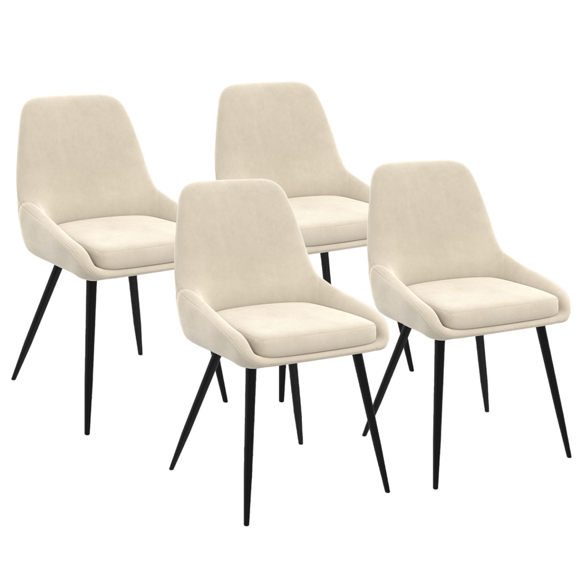 ID MARKET Lot de 4 chaises THALYA en velours beige avec accoudoirs