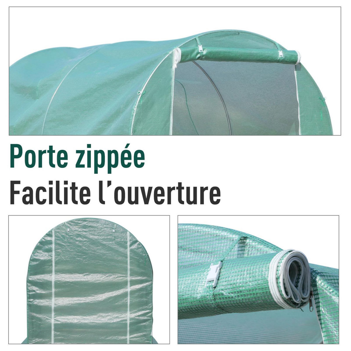 OUTSUNNY Serre de jardin tunnel surface sol 6 m² 3L x 2l x 2,10H m châssis tubulaire renforcé porte zippée 4 fenêtres enroulables vert