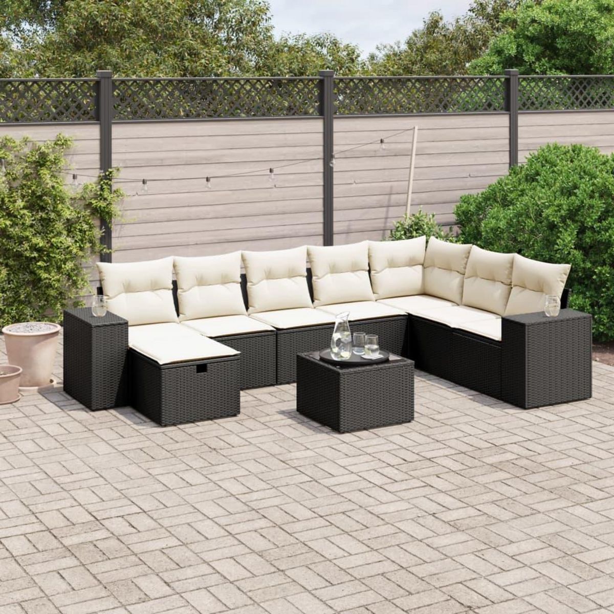 VIDAXL Salon de jardin 9 pcs avec coussins noir resine tressee