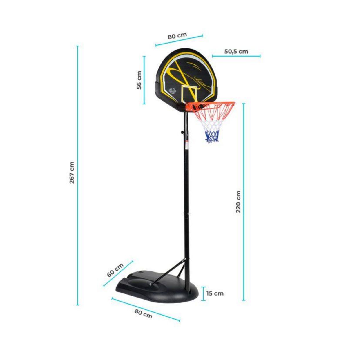 BUMBER Panier de Basket  Miami  Hauteur Réglable de 1,6m à 2,10m - ⌀ 38cm- pied à roulettes