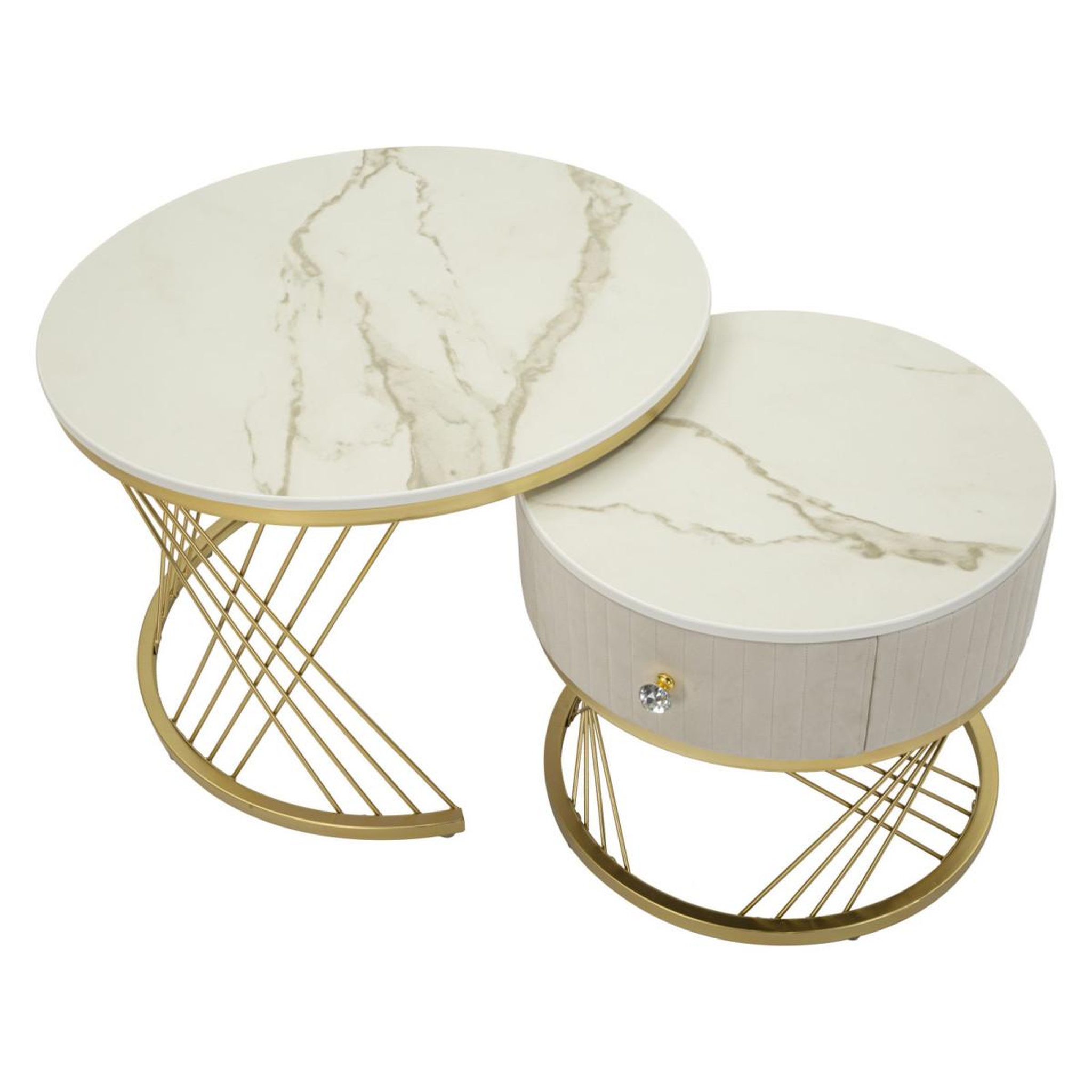 Voir la diapositive 4 : Paris Prix Lot de 2 Tables Basses  Votix  70cm Crème & Or