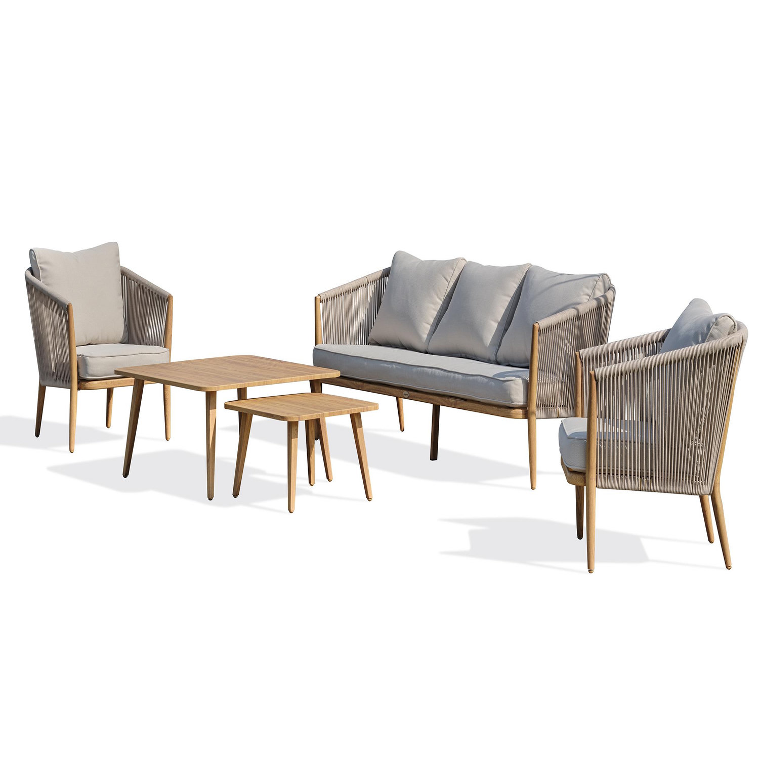 Dcb Garden Salon de jardin bas en aluminium imitation bois et corde tissée (5 places)