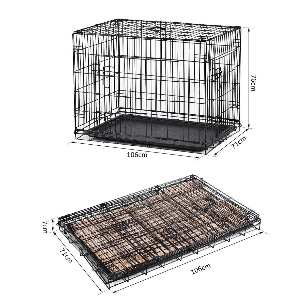PAWHUT Cage caisse de transport pliante pour chien en métal noir 106 x 71 x 76 cm matelas fourni