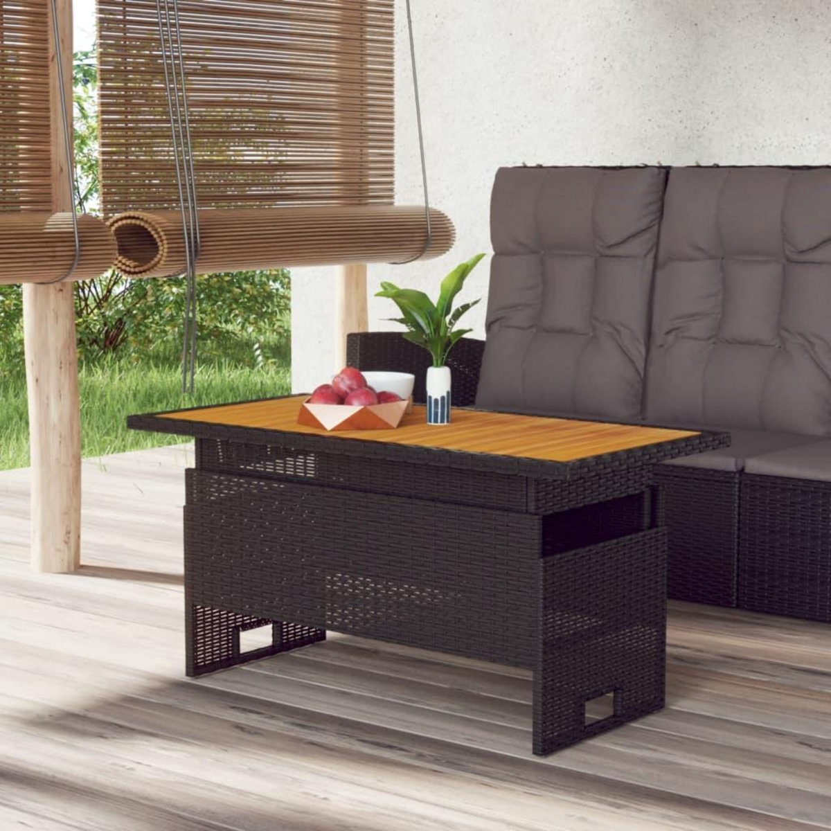 VIDAXL Table de jardin noir 100x50x43/63 cm acacia et resine tressee