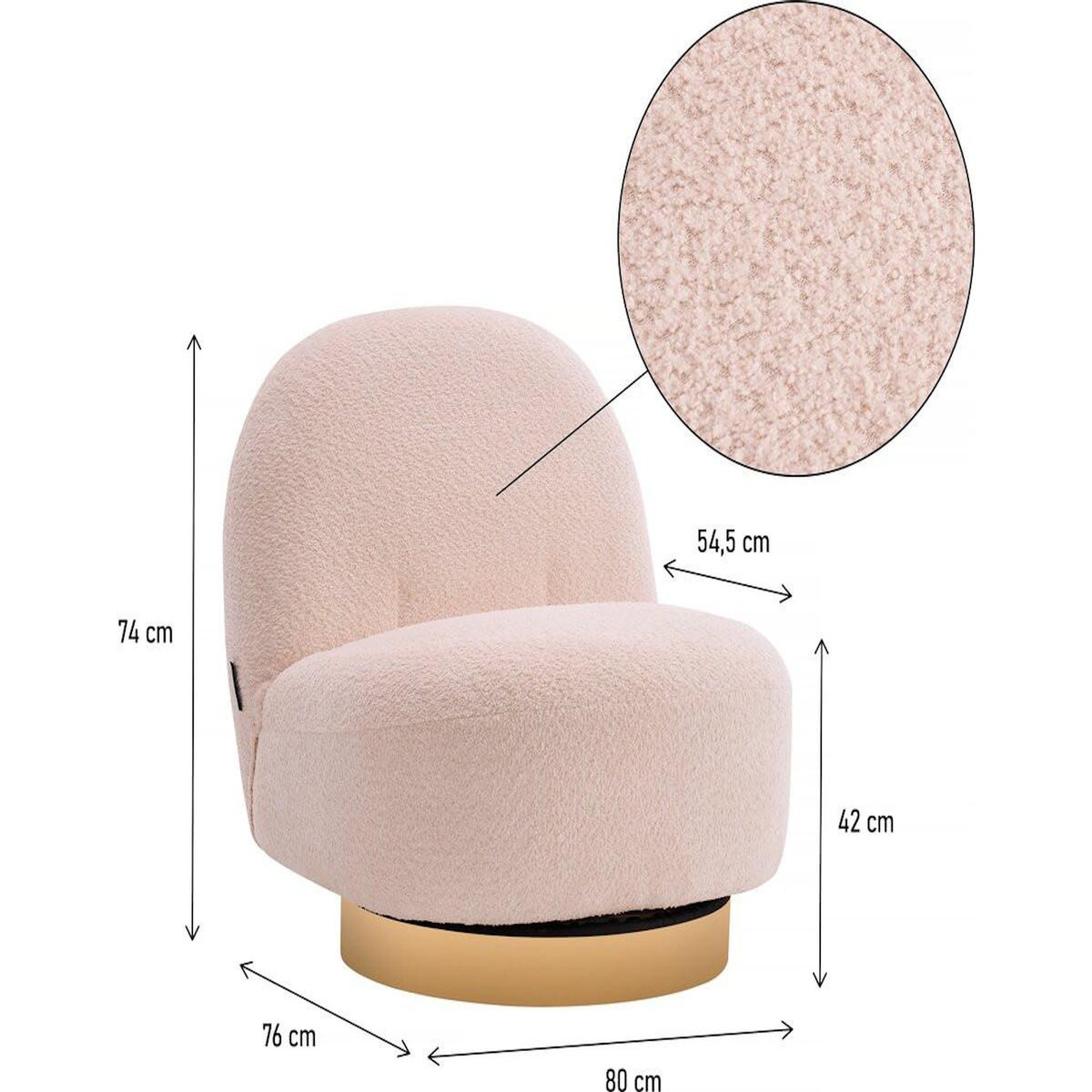 Habitat et Jardin fauteuil bouclette pivotant  Churchill  - 76 x 80 x 74 cm - Blanc