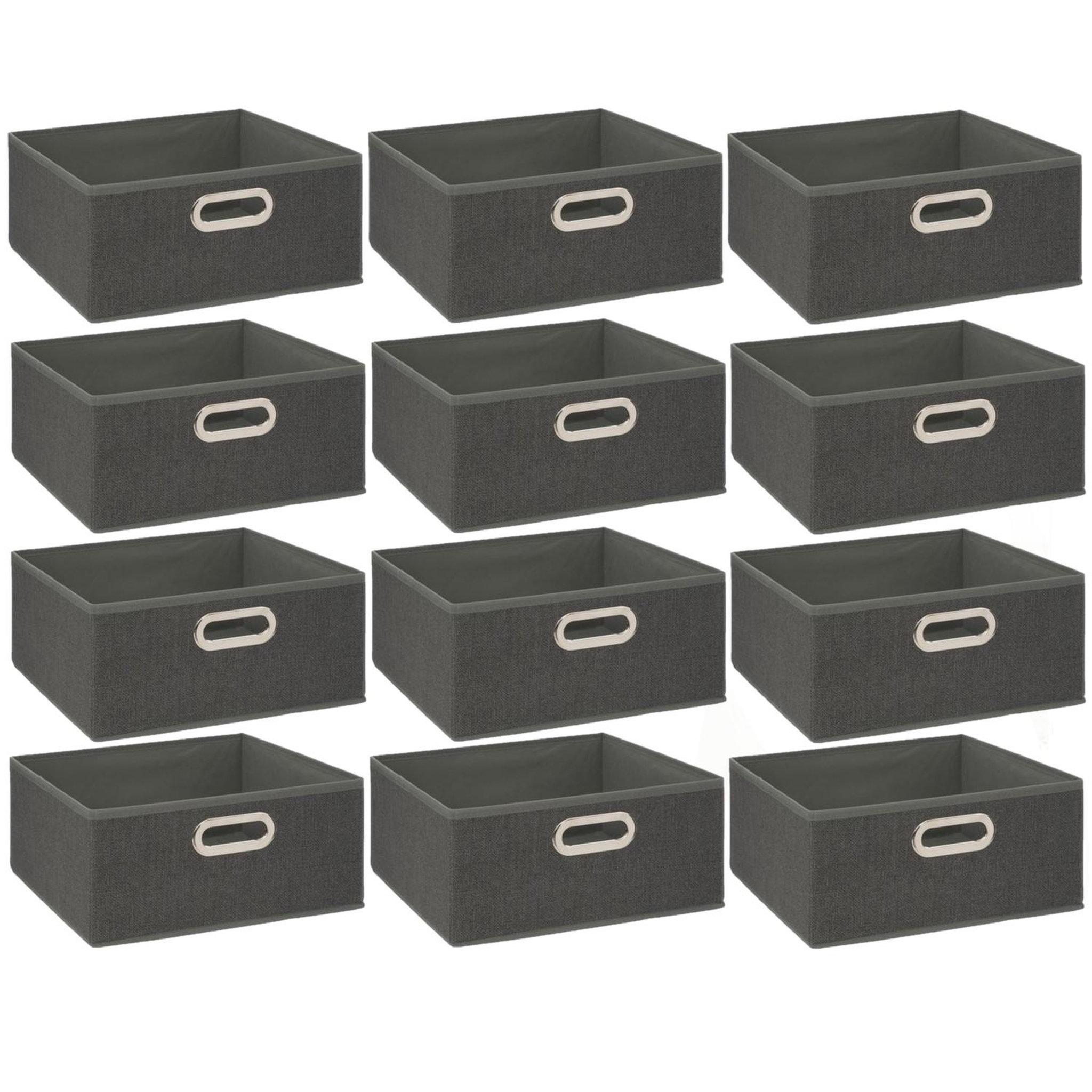 Voir la diapositive 1 : TOILINUX Lot de 12 Boites de rangement en tissu l.31 x h. 15 cm - Gris foncé chiné