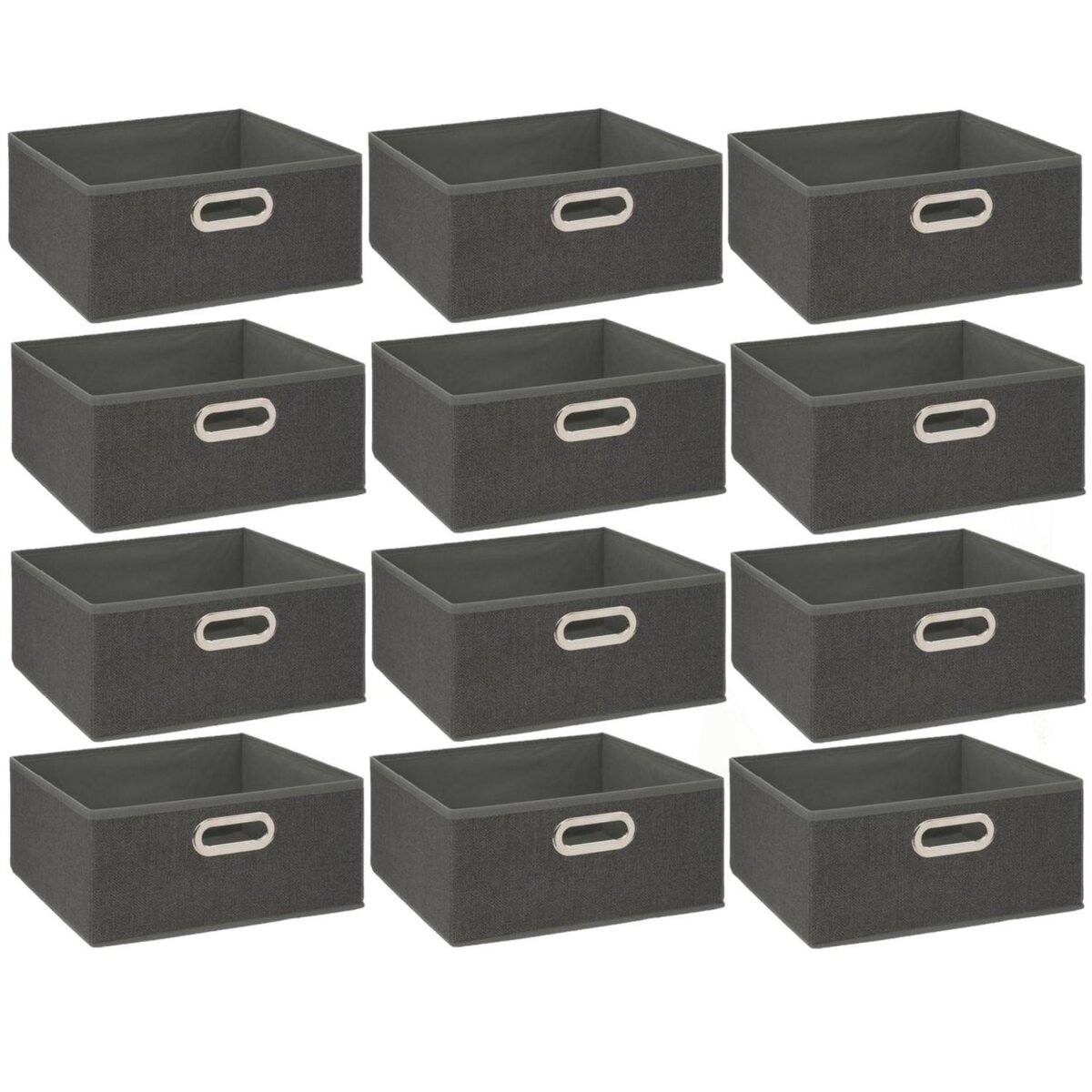 TOILINUX Lot de 12 Boites de rangement en tissu l.31 x h. 15 cm - Gris foncé chiné