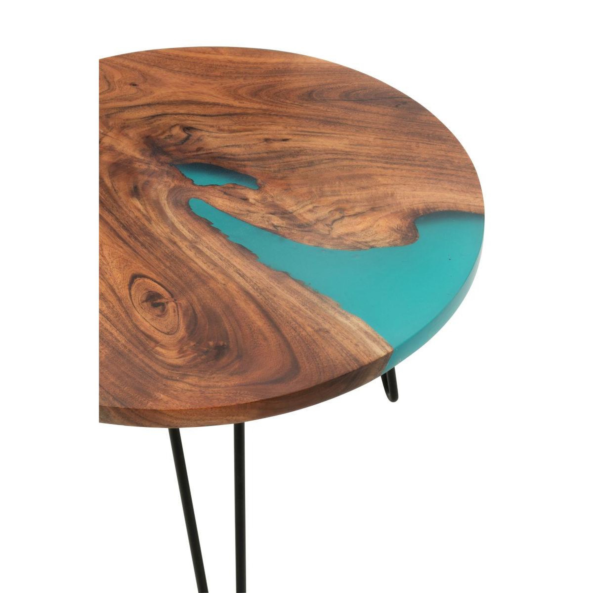Voir la diapositive 2 : J-LINE Table d'appoint ronde en bois  douglas  38cm naturel & bleu
