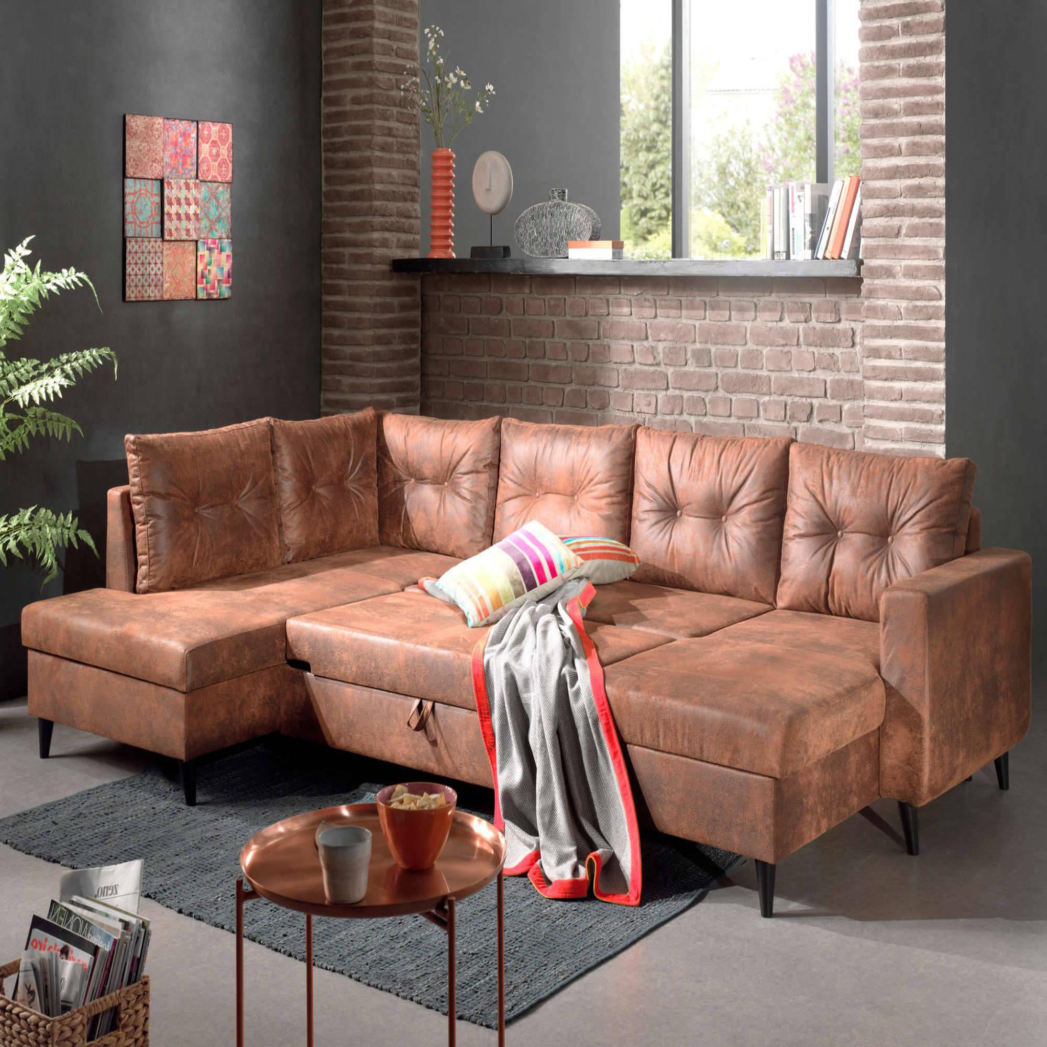 Voir la diapositive 4 : BEST MOBILIER Nordic - canapé panoramique en u - 7 places - convertible - industriel vintage - angle gauche