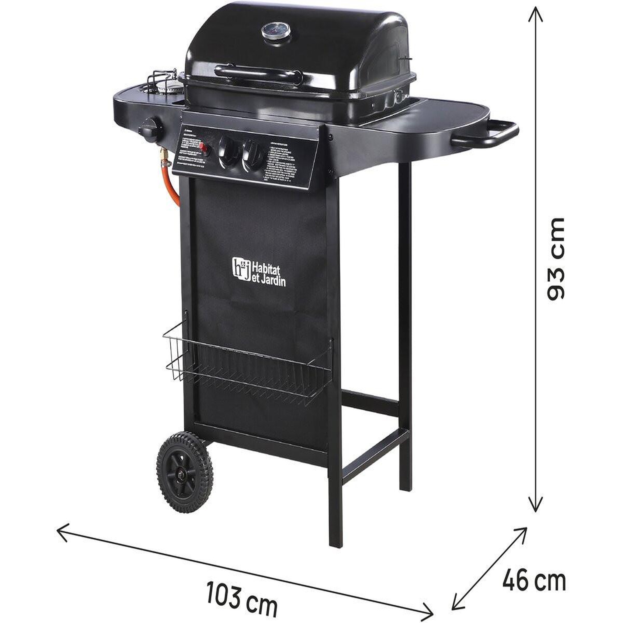 Voir la diapositive 3 : Habitat et Jardin Barbecue gaz  Party 3  - 3 brûleurs dont 1 latéral - 9.38 kW - Noir