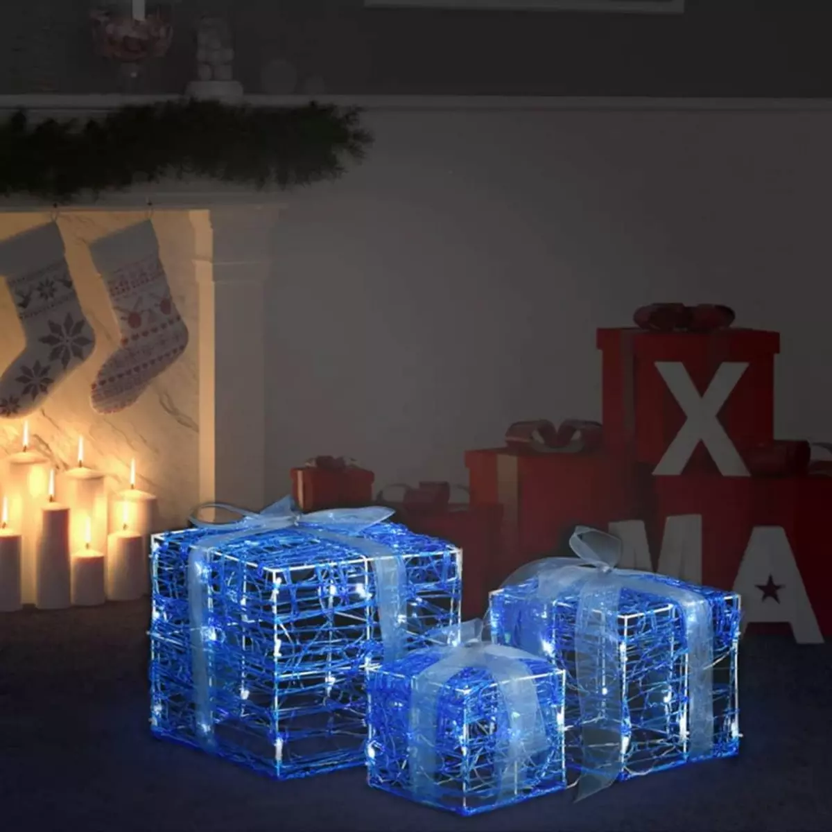VIDAXL Boîtes-cadeaux de Noël decoratives 3 pcs Acrylique Blanc froid