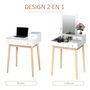 Voir la diapositive 4 : HOMCOM Coiffeuse design scandinave table de maquillage multi-rangements miroir pliable 60L x 50l x 86H cm pin et MDF blanc