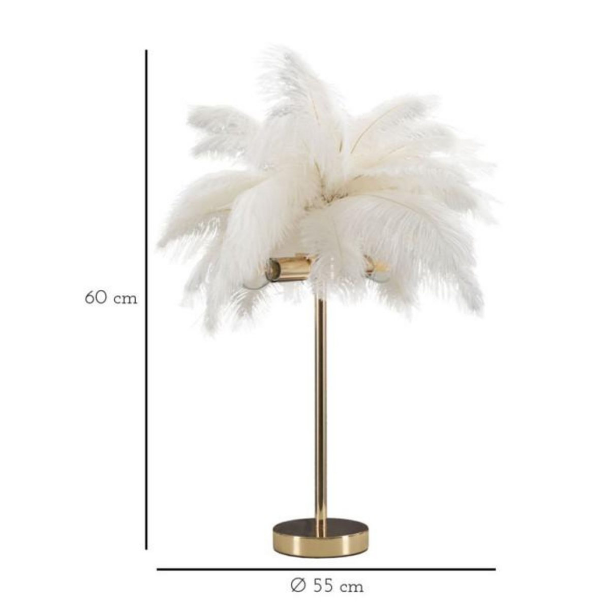 Paris Prix Lampe à Poser Imitation Plume  Palm  60cm Or & Blanc
