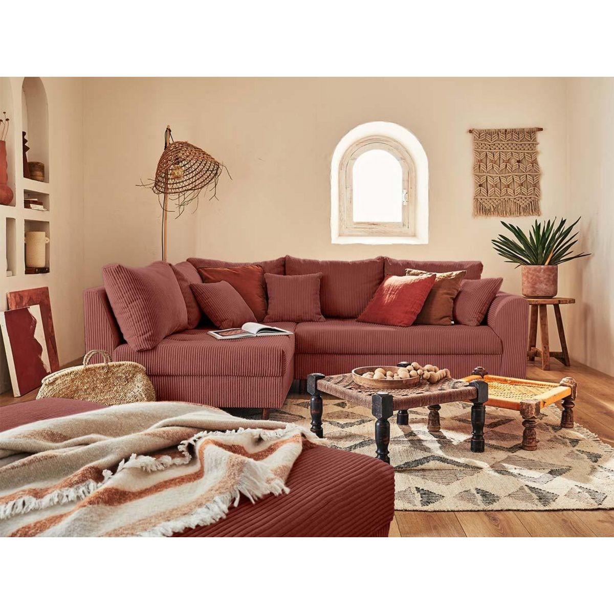 LISA DESIGN Rune - canapé d'angle gauche - 4 places - avec pouf d'appoint - en velours côtelé