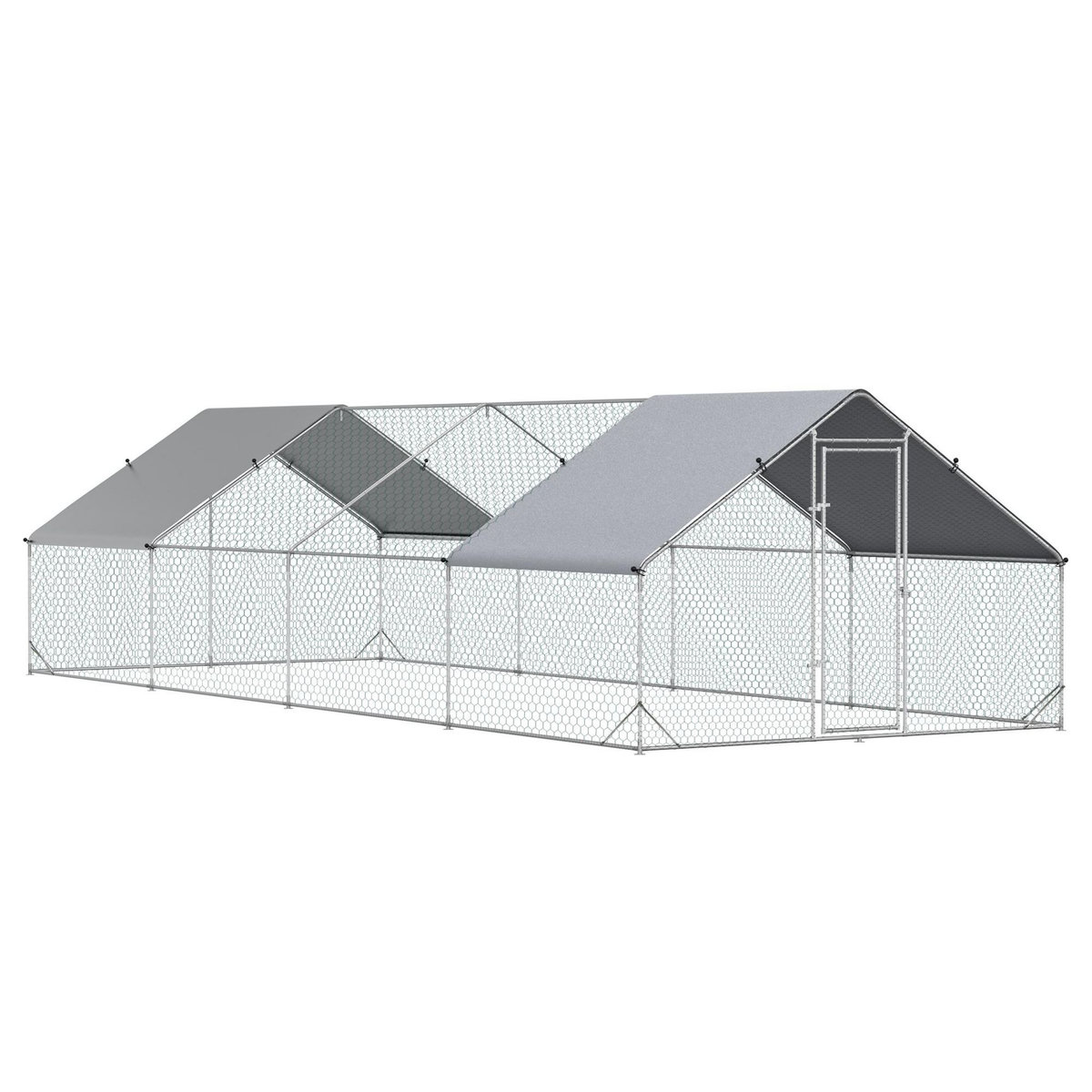 PAWHUT Enclos poulailler chenil 24 m² - parc grillagé dim. 8L x 3l x 2H m - double espace couvert - acier galvanisé