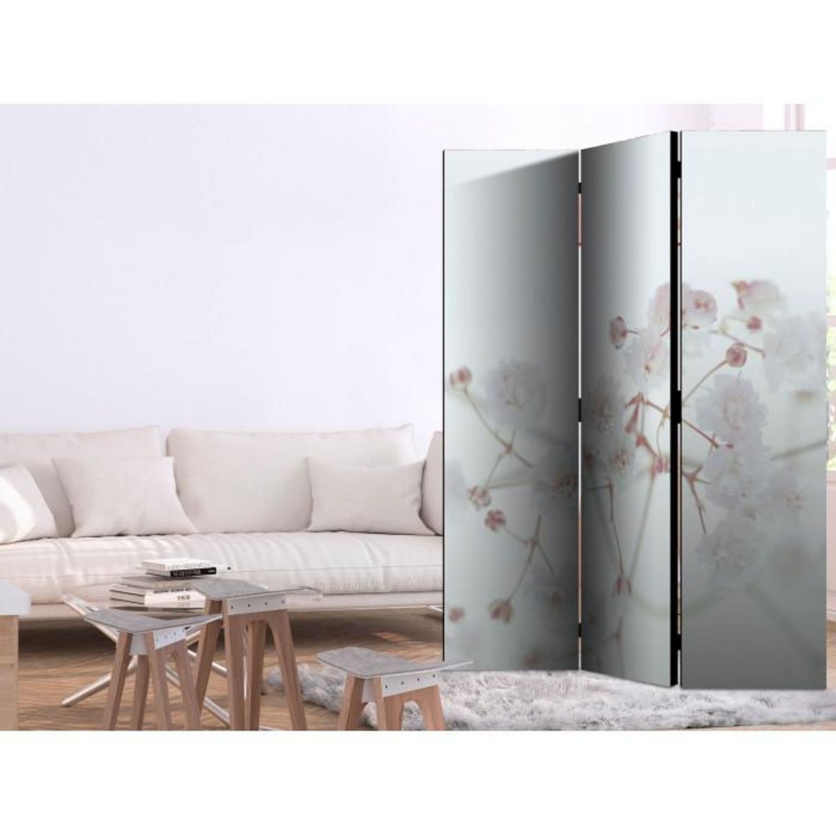 Paris Prix Paravent 3 Volets  White Flowers  135x172cm
