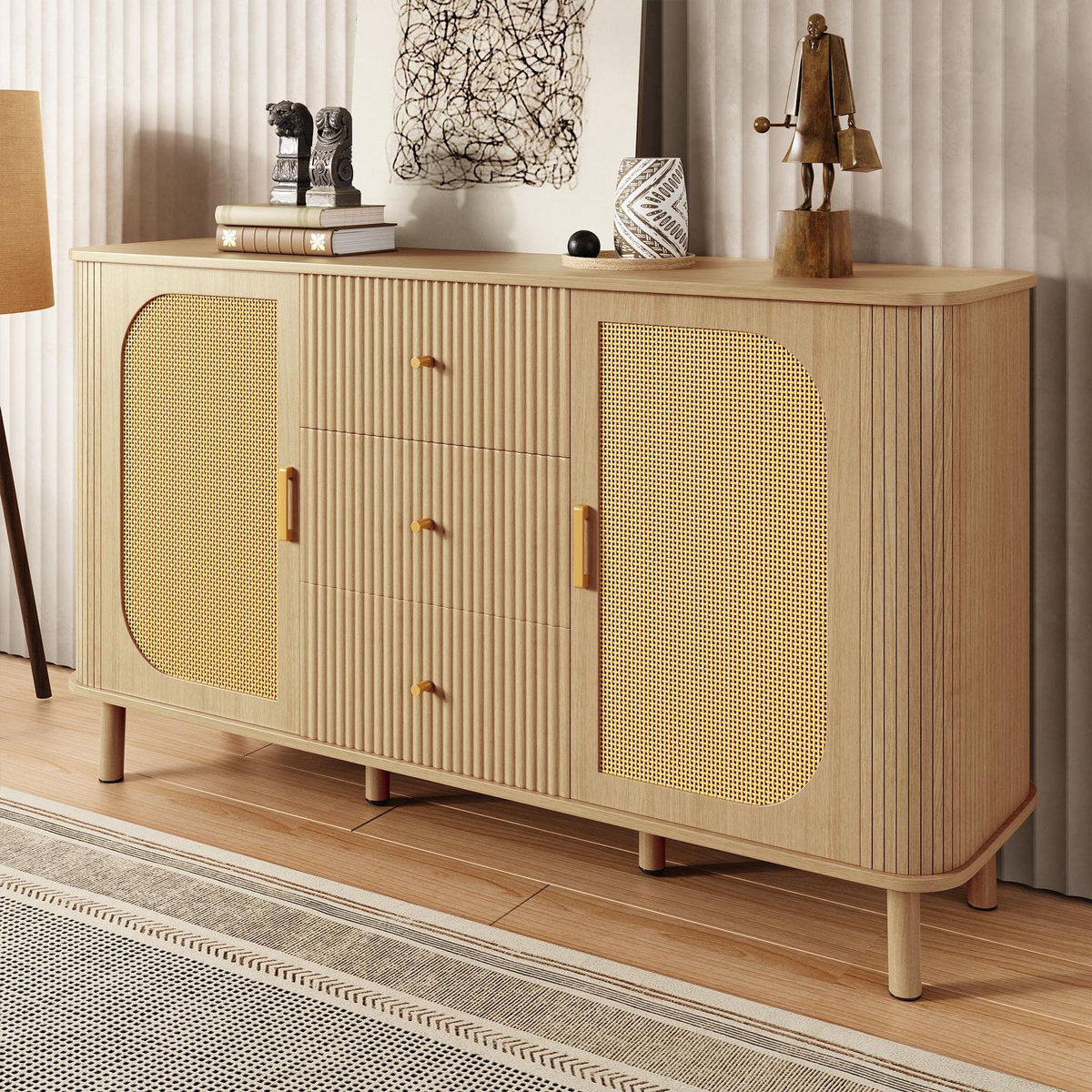 MERAX Buffet 2 porte(s) 3 tiroir(s) - 140 cm naturel mdf
