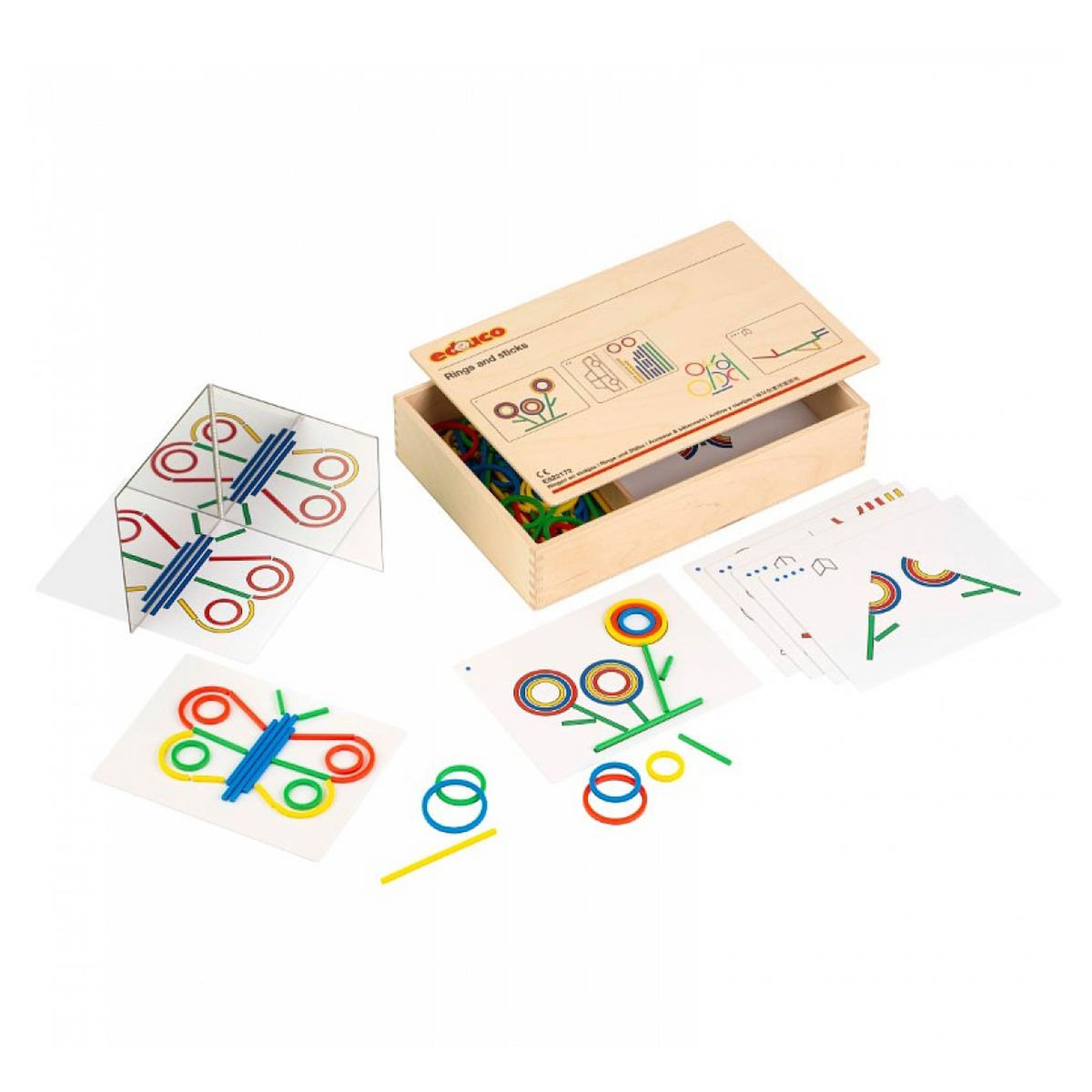 EDUCO Jeu de formes et couleurs - reproduire le modele - Anneaux et bâtonnets - jeu Montessori