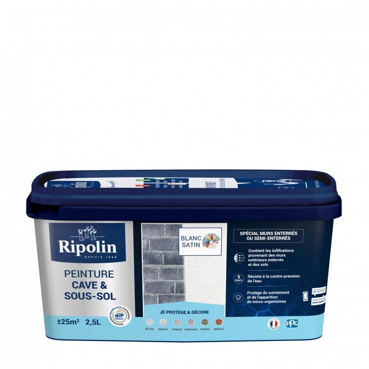 CENTRALE BRICO Peinture cave et sol Rip etanch, RIPOLIN blanc 2.5 l