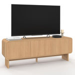 ID MARKET Meuble TV 140 cm CAPUCINE 3 portes façon hêtre design arrondi