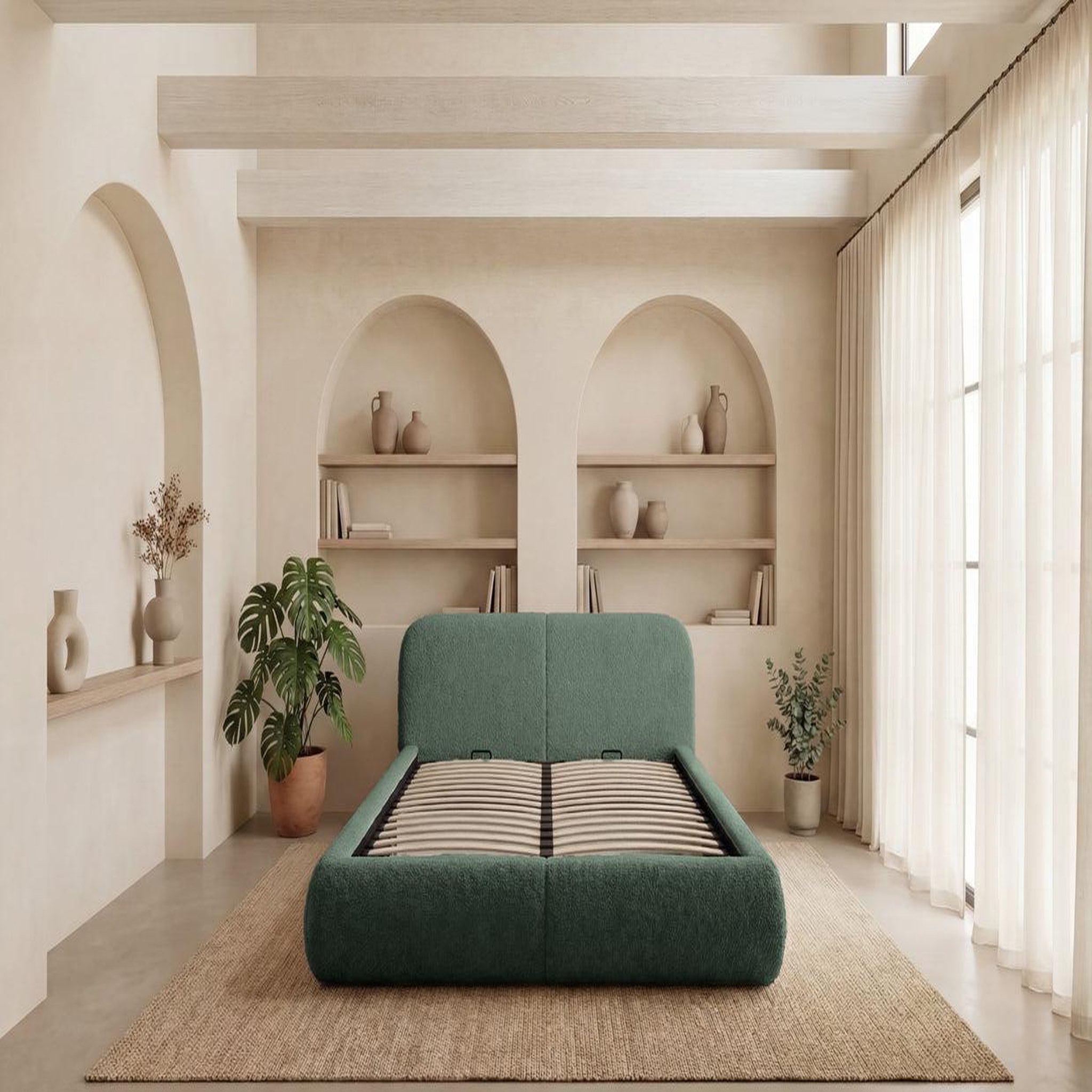 Voir la diapositive 4 : CASANOVA PARIS Delora - lit coffre vert tissu chenille