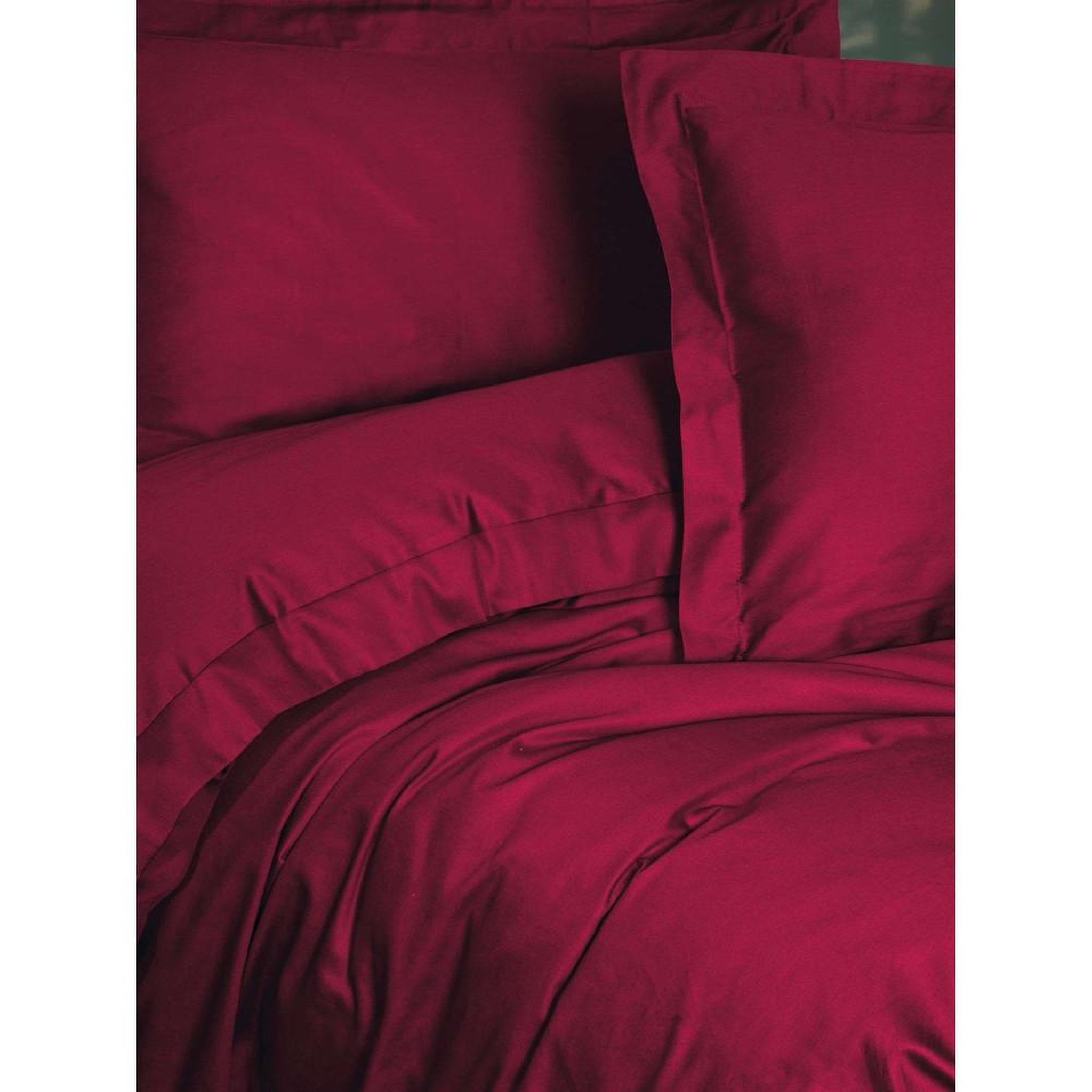Voir la diapositive 2 : GENERIQUE Parure de lit - 1 housse de couette 140 x 200cm + 1 taies d'oreiller 60 x 60 cm - Satin - Rouge bordeaux
