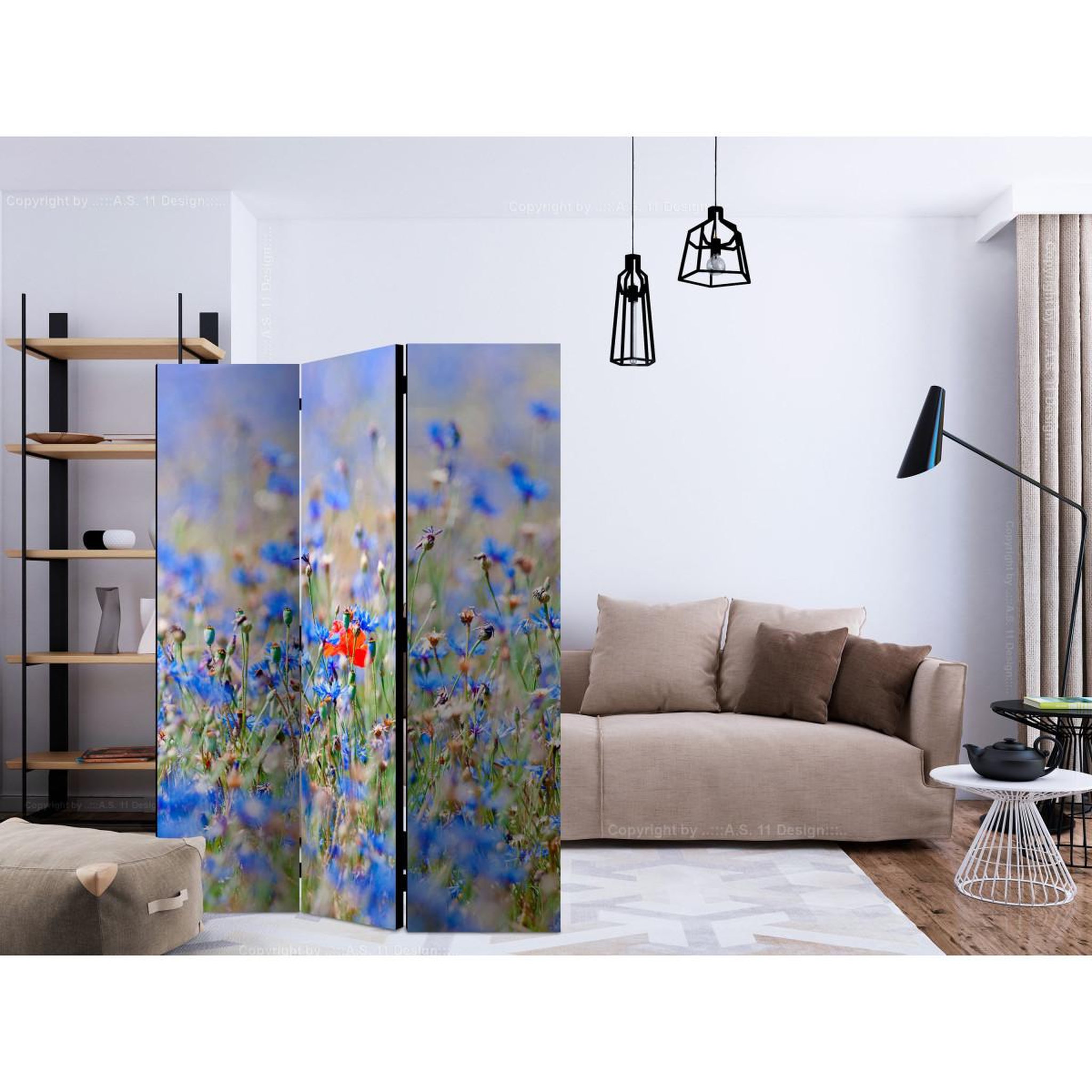 Voir la diapositive 2 : Paris Prix Paravent 3 volets  a sky colored meadow cornflowers  135x172cm