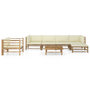 Voir la diapositive 2 : VIDAXL Salon de jardin 7 pcs avec coussins blanc creme bambou