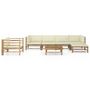 Voir la diapositive 2 : VIDAXL Salon de jardin 7 pcs avec coussins blanc creme bambou