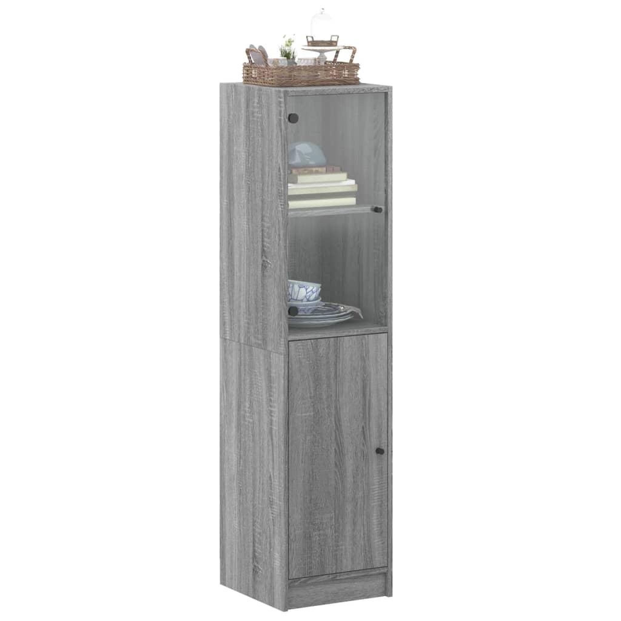 Voir la diapositive 4 : VIDAXL Buffet avec porte en verre sonoma gris 35x37x142 cm