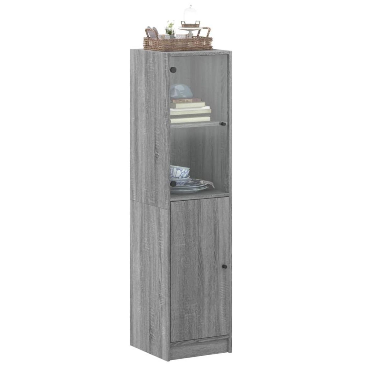 VIDAXL Buffet avec porte en verre sonoma gris 35x37x142 cm