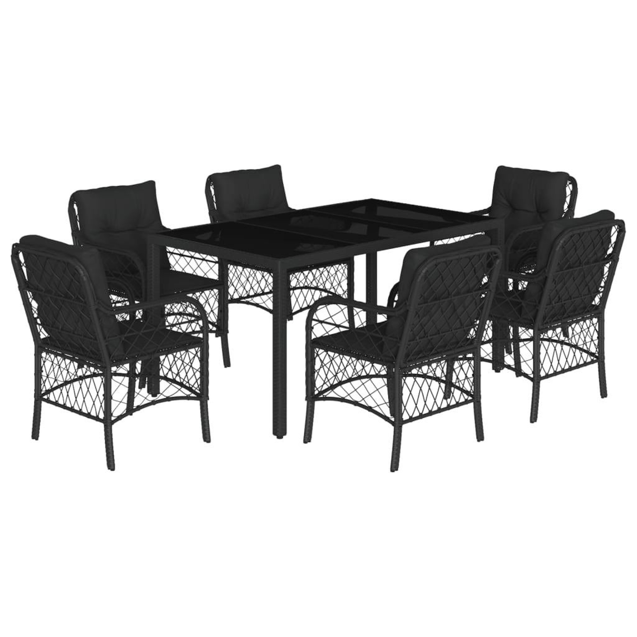 Voir la diapositive 2 : VIDAXL Ensemble a manger de jardin coussins 7pcs Noir Resine tressee
