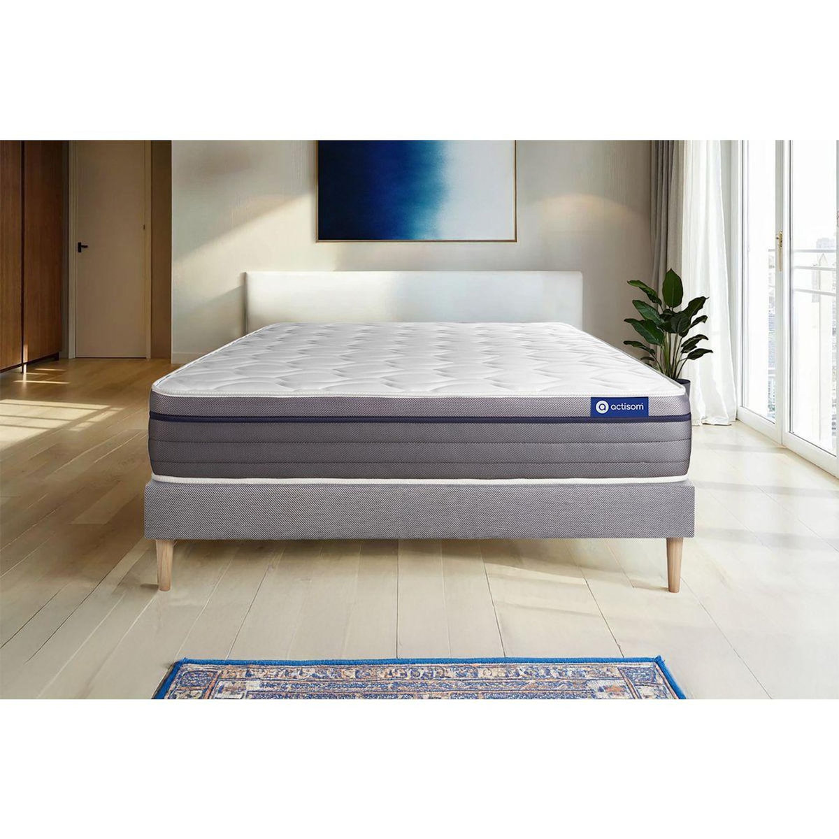 ACTISOM Ensemble matelas Latex+Mémoire de forme ACTILATEX ZEN 90x190 Maxi épaisseur 7zones de confort + sommier KIT gris