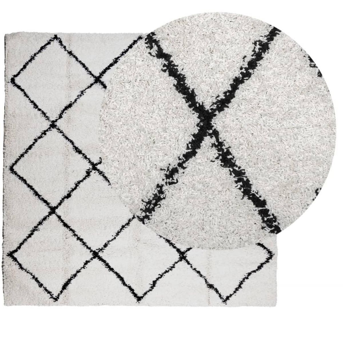 VIDAXL Tapis shaggy a poils longs moderne creme et noir 120x120 cm