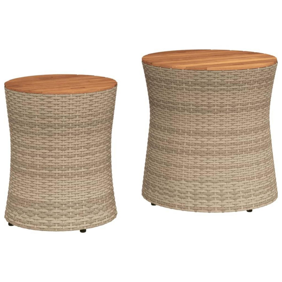 VIDAXL Tables d'appoint de jardin 2pcs dessus en bois beige poly rotin