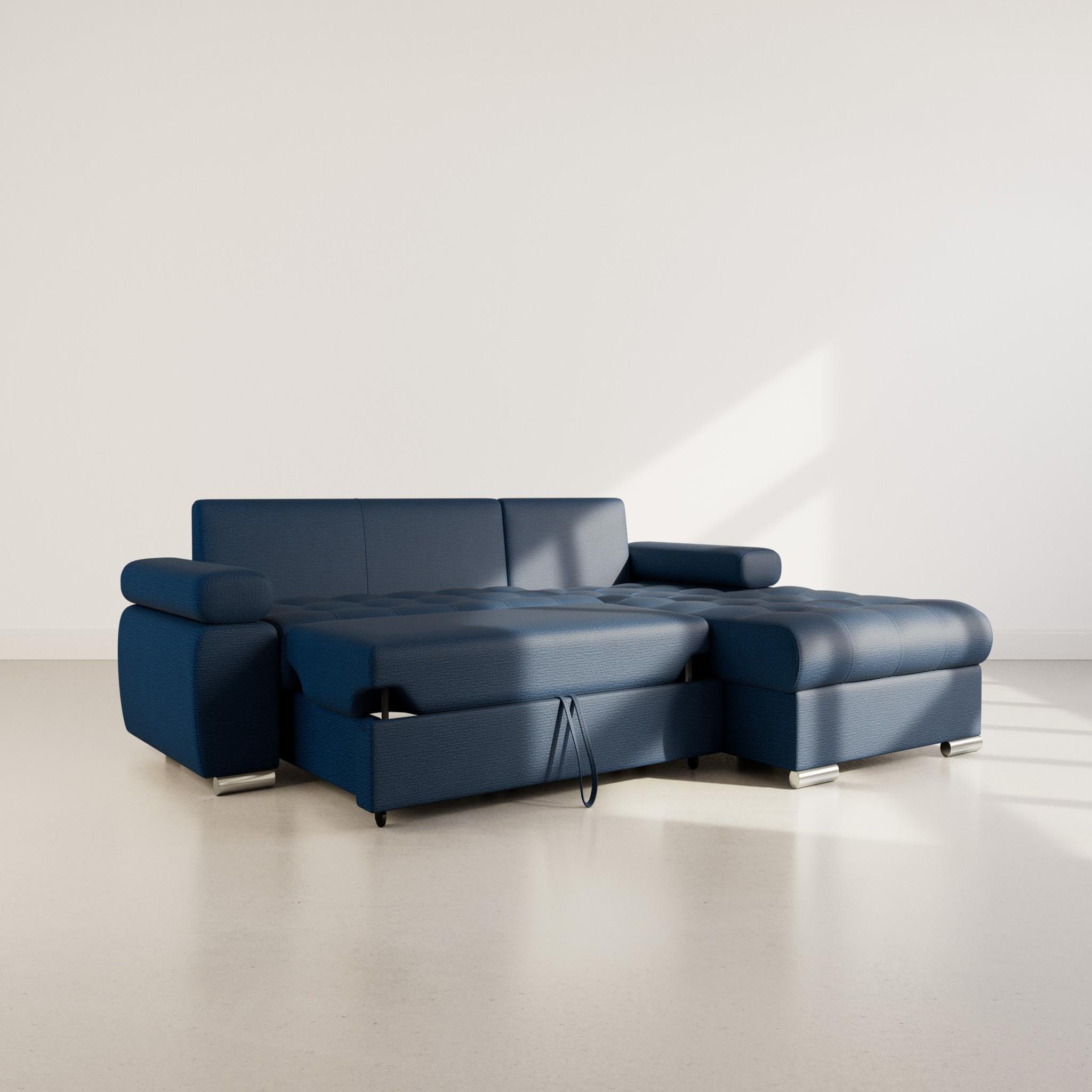 Voir la diapositive 2 : BEST MOBILIER Bianca - canapé d'angle droit 4 places convertible avec coffre en tissu texturé