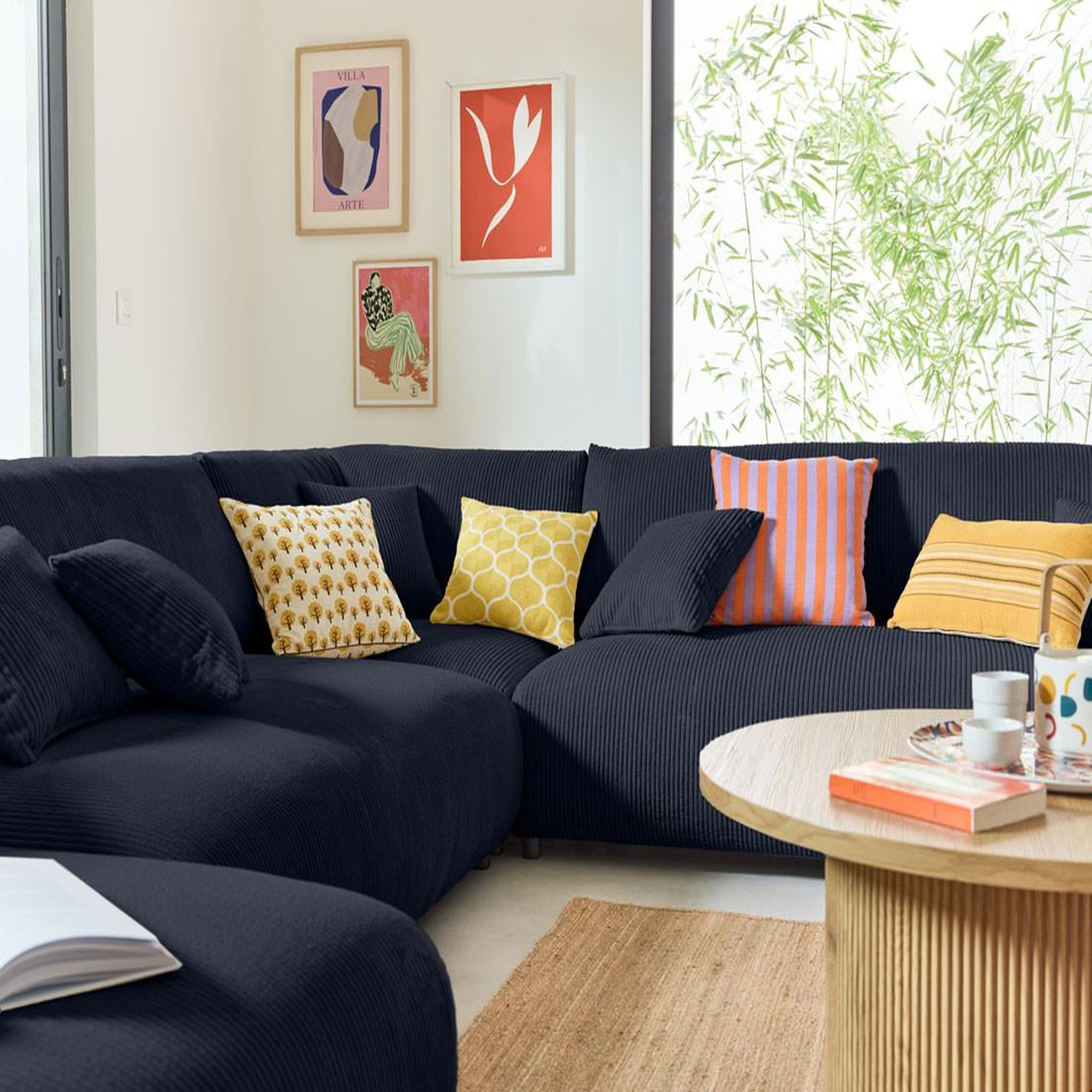 Voir la diapositive 2 : BEST MOBILIER Garance - canapé modulable d'angle droit - 8 places - en velours côtelé