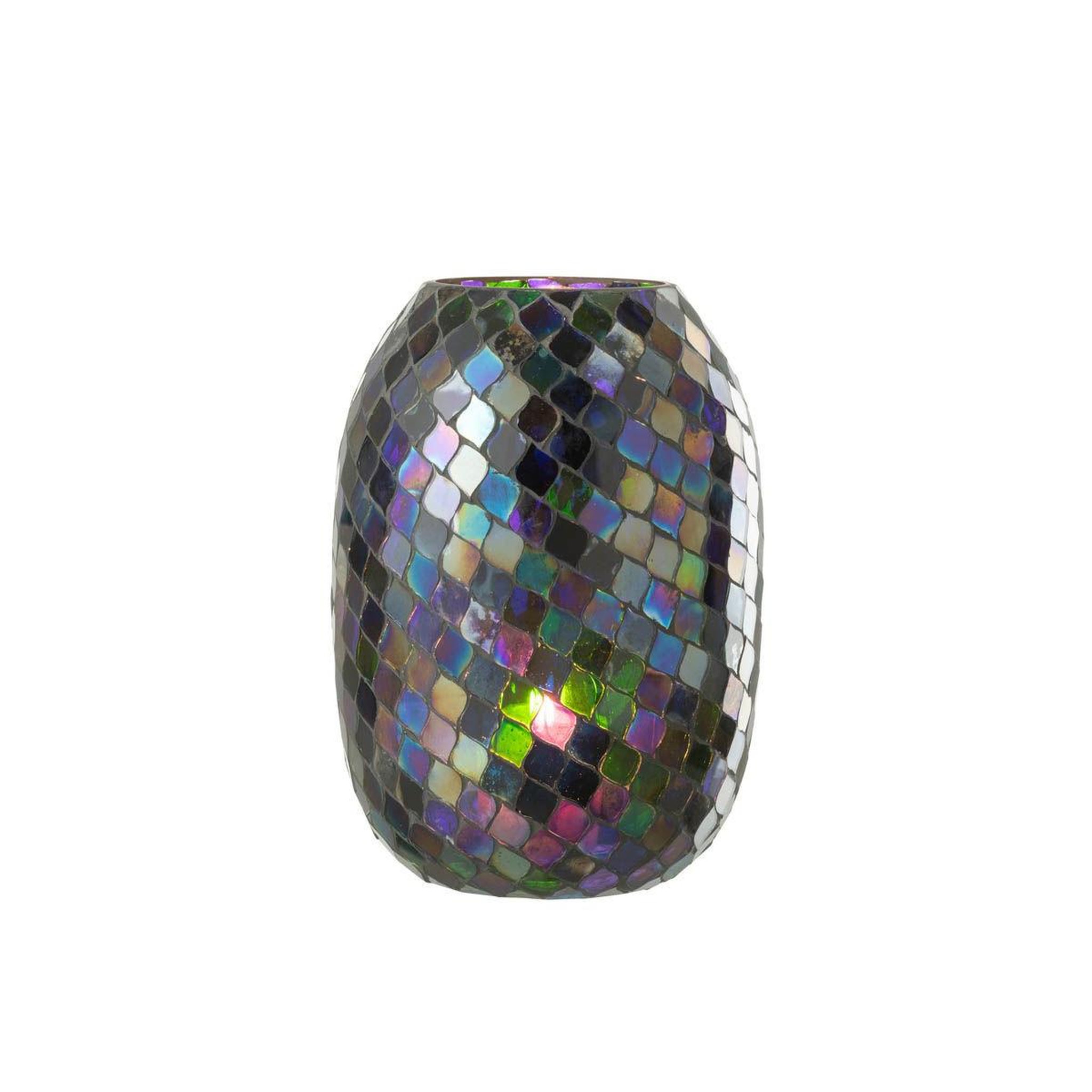 Voir la diapositive 2 : J-LINE Photophore Mosaïque en Verre  Carmen  25cm Mauve
