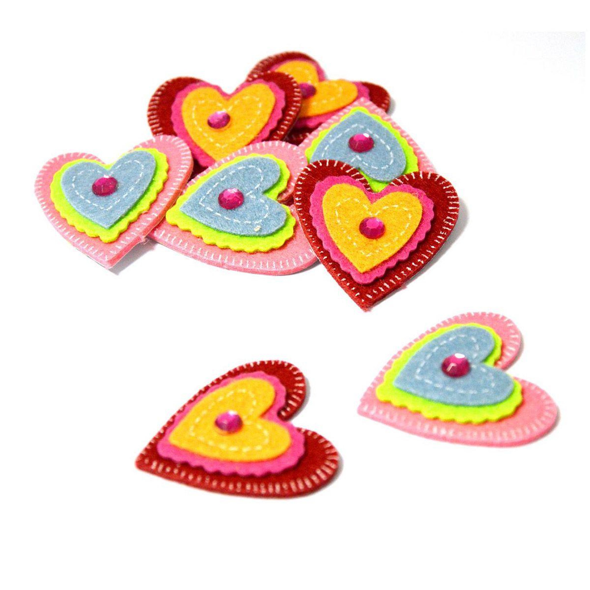 HOMEA Lot de 8 stickers feutrine  coeur  14cm rose