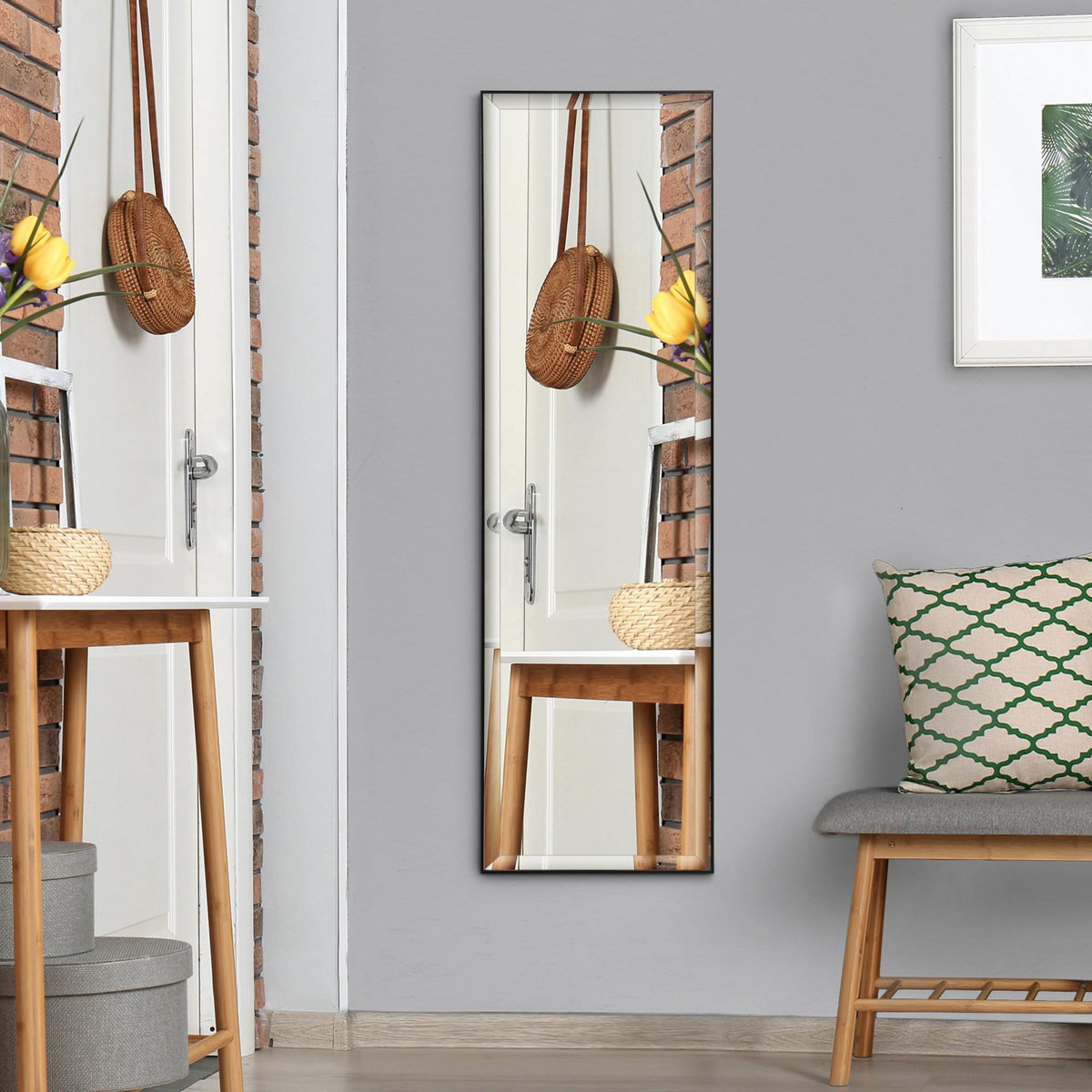 HOMCOM Miroir mural dim. 120L x 35l cm - film sécurité anti déflagrant, système attache inclus - cadre alliage alu. noir