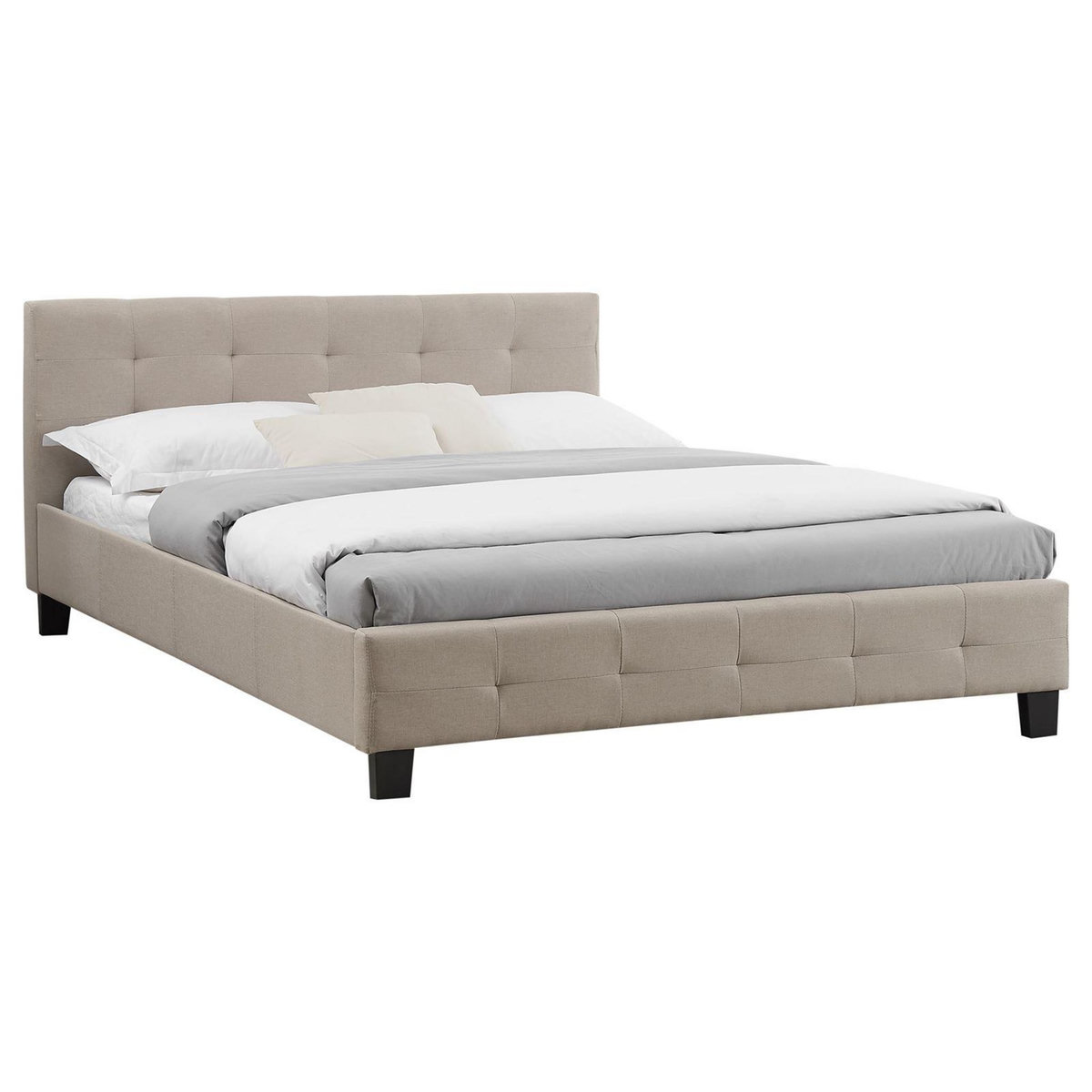 IDIMEX Lit double MATHIEU, 140 x 190 cm, capitonné avec sommier, revêtement en tissu beige