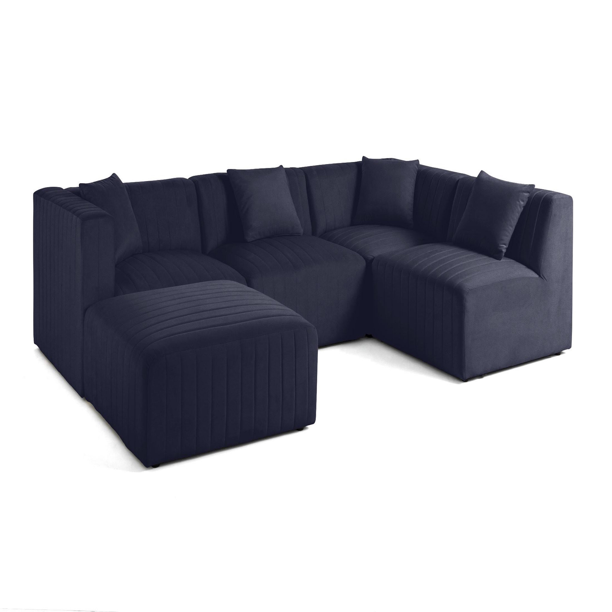 Voir la diapositive 4 : LISA DESIGN Nova - canapé modulable d'angle droit - 5 places - avec pouf d'appoint - en velours