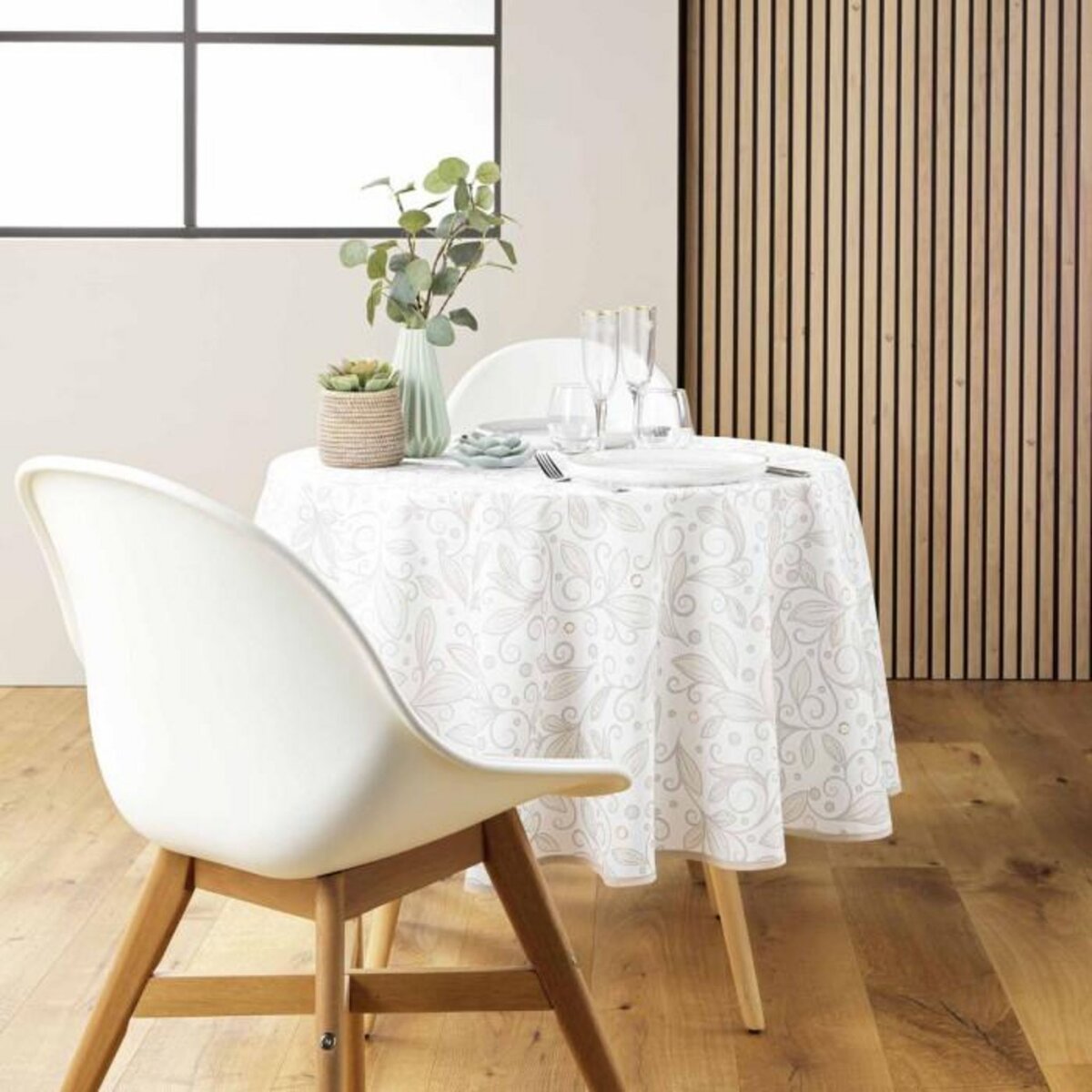 Paris Prix Nappe Ronde Antitache Imprimé  Leya  180cm Naturel