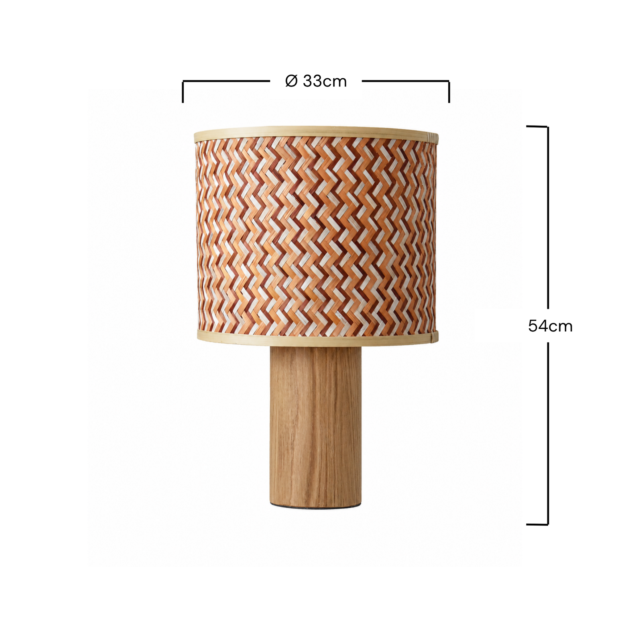 Voir la diapositive 4 : MAISON PAVANE Grande lampe à poser bois de chêne, tressage en bambou crème et orange-phil