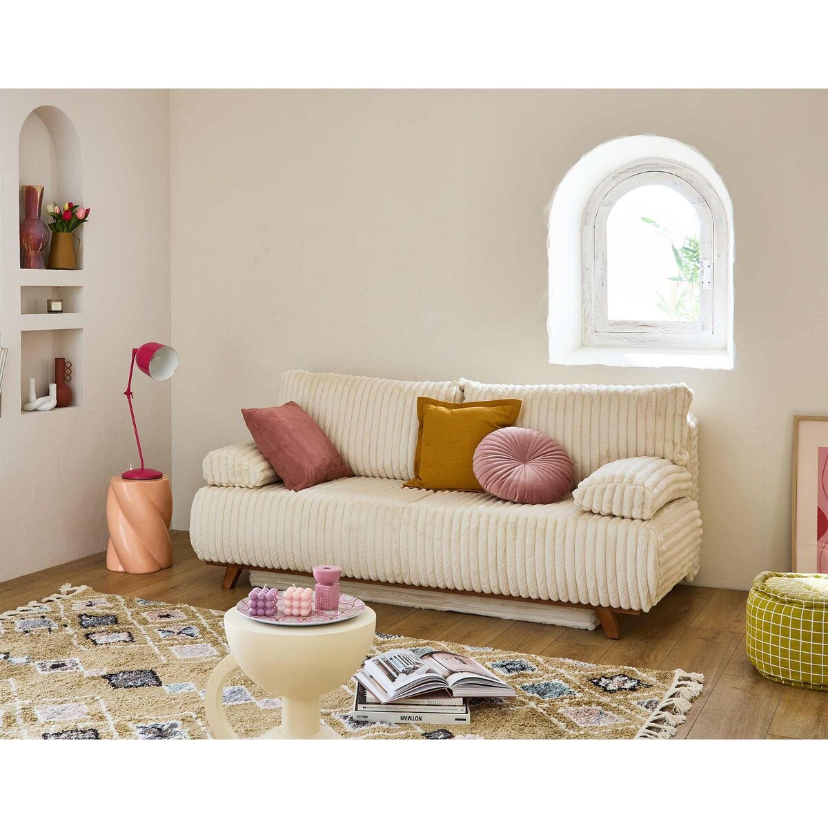 BEST MOBILIER Cristal - canapé 3 places - convertible avec coffre - en fausse fourrure côtelée