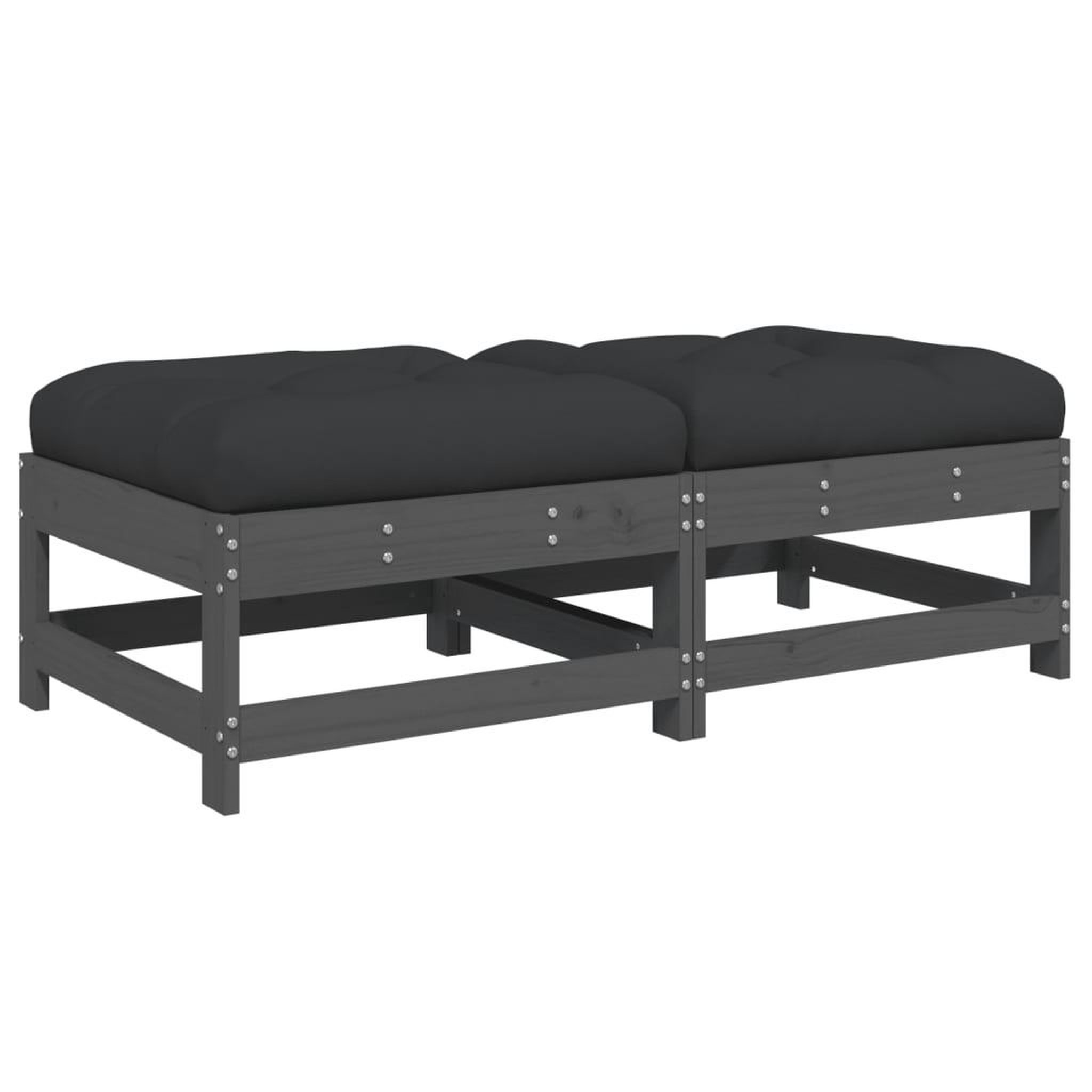 Voir la diapositive 2 : VIDAXL Repose-pieds de jardin coussins lot de 2 gris bois pin massif
