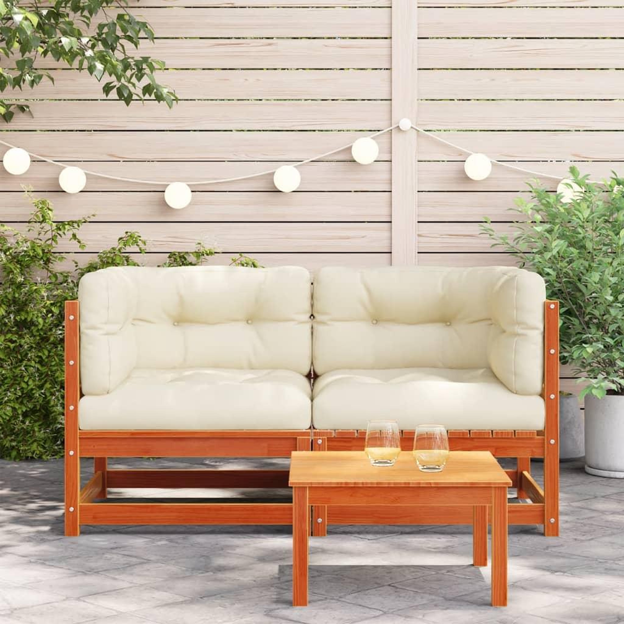 Voir la diapositive 3 : VIDAXL Canapes d'angle de jardin coussins 2 pcs cire marron pin massif