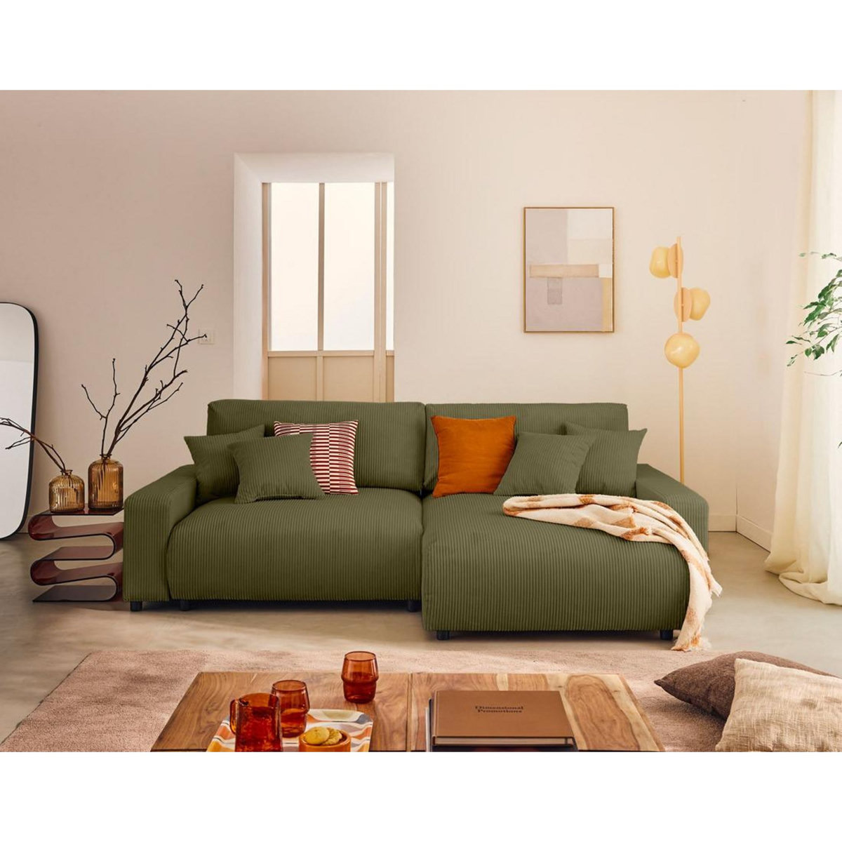 LISA DESIGN Pivoine - canapé d'angle 4 places réversible convertible avec 2 coffres en velours côtelé