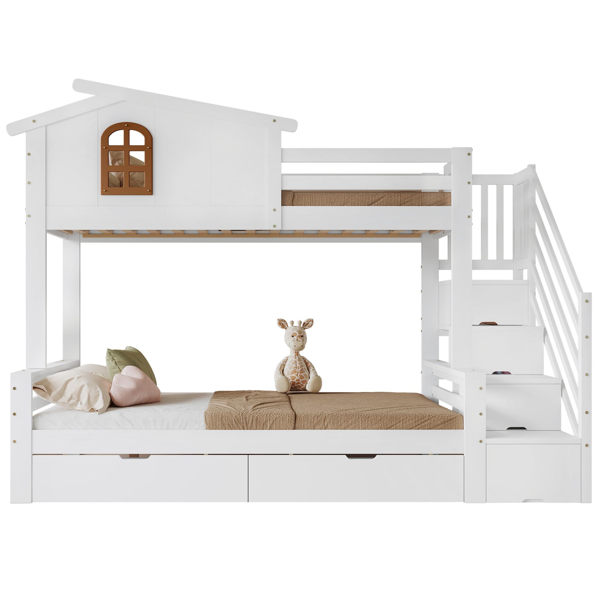 MERAX Lit superposé 120x200(90x200)cm coloris blanc+naturel pin et mdf